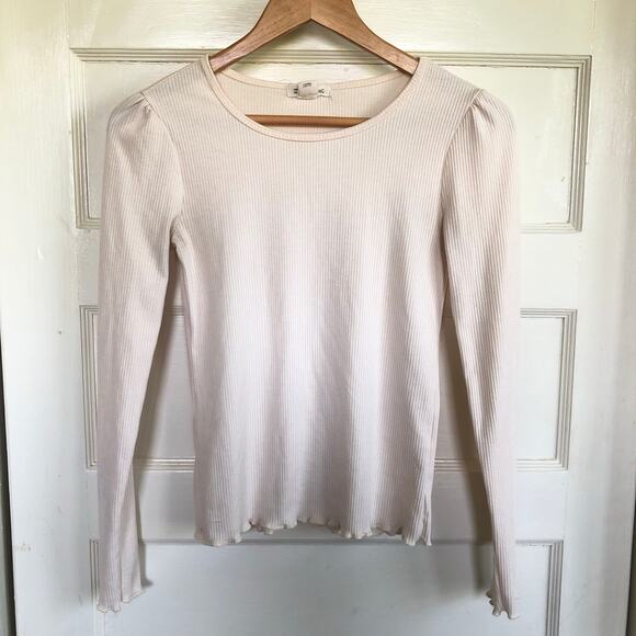 Y2K Billabong Ribbed Long Sleeve Top S Cream Layering Fitted Basics Minimalist - Picture 1 of 7